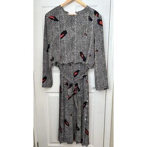 Vintage Studio I 80s Power Dress Retro Office Black Red Womens 18 Tall USA Made